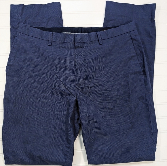 Banana Republic Navy Tonal Plaid Slim Fit Dress Pants - Picture 2 of 4